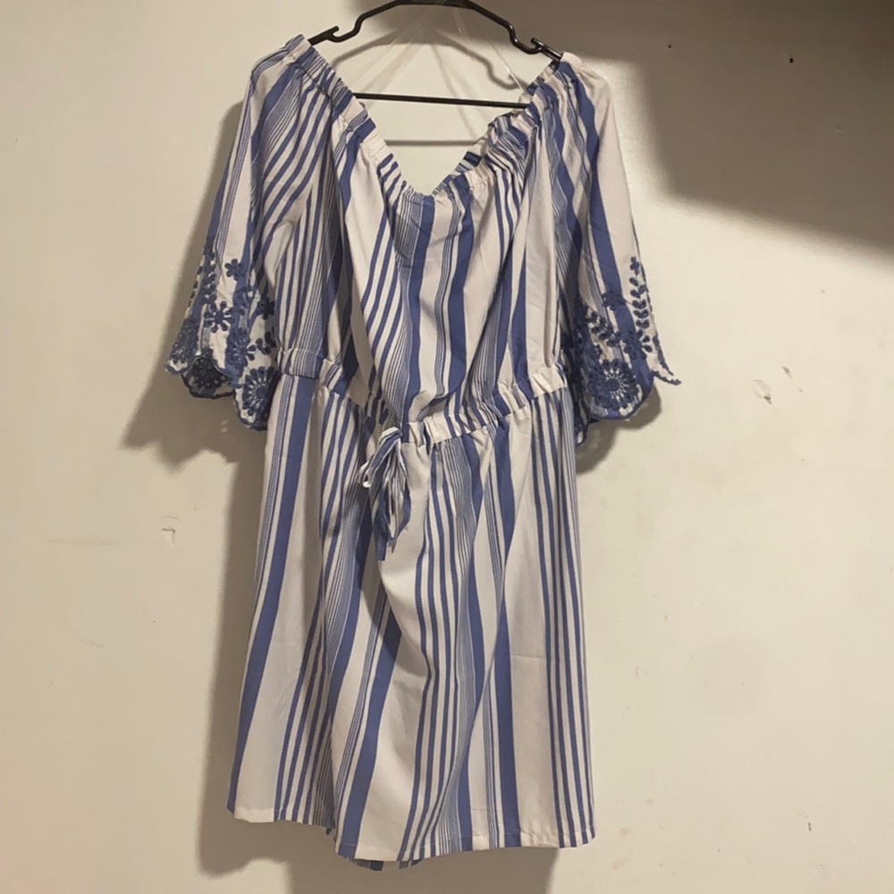 White and blue  off the shoulder dress
